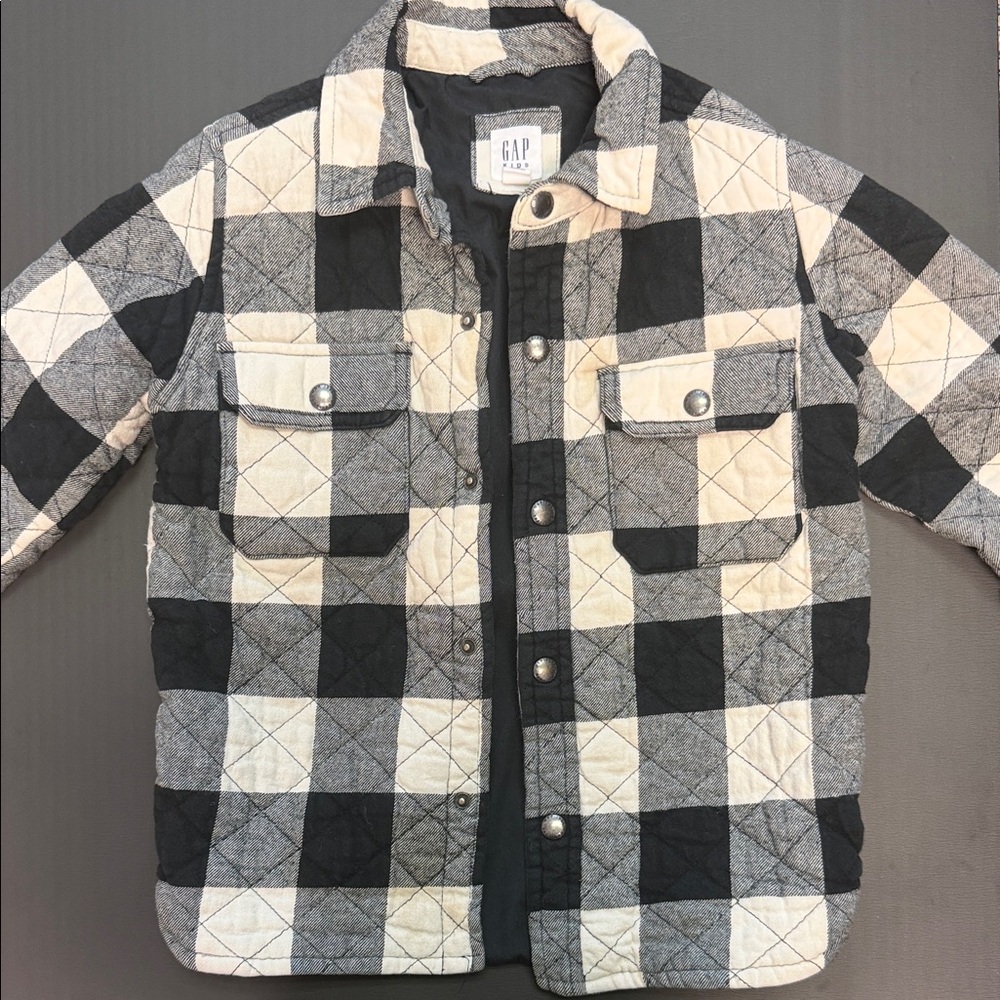 GAP Kids Black and Cream Checkered Quilted Jacket